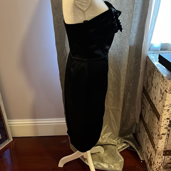 Betsey Johnson Vintage 1990s Black Satin Sequin Bow Cocktail Pencil Dress - Picture 2 of 6